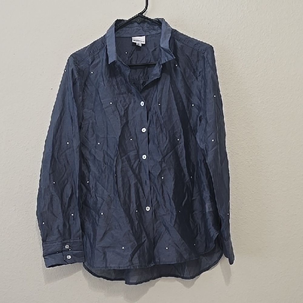 Bailey 44 Blue, Sheer Blouse with White Accents L